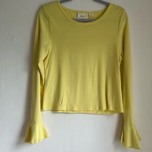 Anthropologie Maeve Yellow Long Sleeve Bell Sleeve Ruffle Blouse Large
